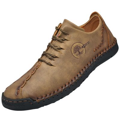Asifn Mens Outdoor Casual Leather Sneakers Lightweight Athletic Loafers Fashion Walking Slip-on Shoes 12 Brown,11.42" Heel to Toe