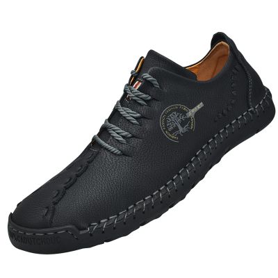 Asifn Mens Outdoor Casual Leather Sneakers Lightweight Athletic Loafers Fashion Walking Slip-on Shoes 12 Black,11.42" Heel to Toe