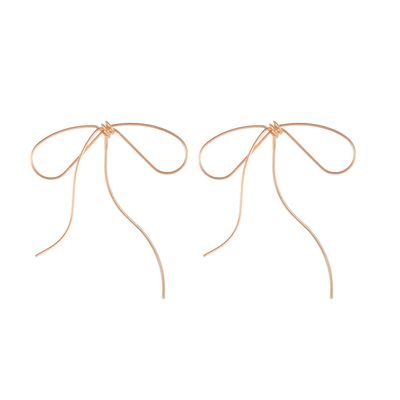 3D Handmade Exaggeration Tassel Metal Light Luxury Simple Line Bow Earrings Elegant Female Ribbon Stud Earrings (3D Metal Tassel Simple Line Bow Ribbon Stud Earrings-Gold)