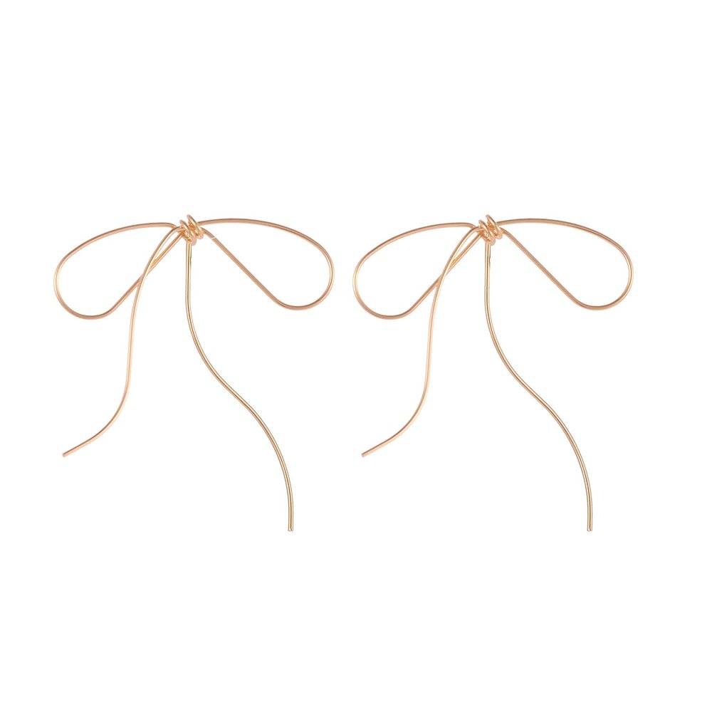 3D Handmade Exaggeration Tassel Metal Light Luxury Simple Line Bow Earrings Elegant Female Ribbon Stud Earrings (3D Metal Tassel Simple Line Bow Ribbon Stud Earrings-Gold)
