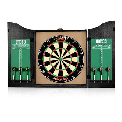 ONE80 All-in-One Dartgame Center with Self-Healing Sisal/Double-Sided Dartboard & Multifunctional Cabinet 6 Steeltip Darts and Mounting Kit Included (Vapro Bristle Board Cabinet Set Black)