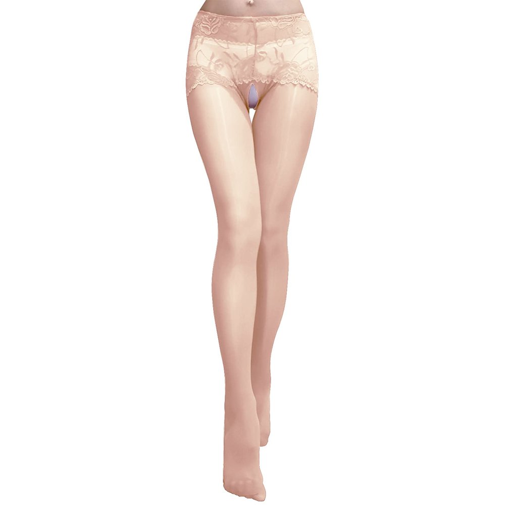 BEFASY Men's Pantyhose Sexy Lace Waistband Stockings Oil Shiny Nylon Sheer Tights Lingerie Underwear