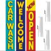 COBB PROMO Three Car Wash Welcome Now Open Advertising Rectangle Boomer Feather Flags Complete Kits with Three Flag Poles and Three Ground Spikes Blue Red Yellow view 1