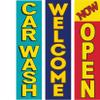 COBB PROMO Three Car Wash Welcome Now Open Advertising Rectangle Boomer Feather Flags Complete Kits with Three Flag Poles and Three Ground Spikes Blue Red Yellow view 2