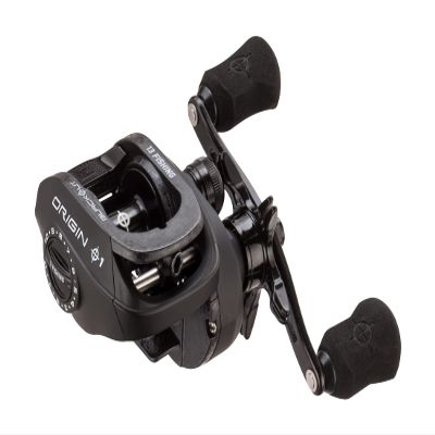 13 Fishing - Origin O1 Blackout Baitcast Reel - 7.3:1 Gear Ratio - Left Hand Retrieve (100 Size) (Fresh) - OBO1-7.3-LH-CP