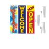 COBB PROMO Welcome Auto Detail Now Open Advertising Rectangle Boomer Feather Flags Complete Kits with Three Flag Poles and Three Ground Spikes Yellow Red Blue view 1