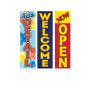 COBB PROMO Welcome Auto Detail Now Open Advertising Rectangle Boomer Feather Flags Complete Kits with Three Flag Poles and Three Ground Spikes Yellow Red Blue view 2