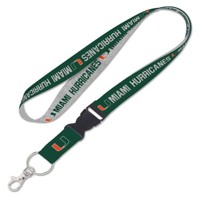 Miami (Florida) Hurricanes Lanyard with Detachable Buckle 1" Width - Heathered/Jersey Print