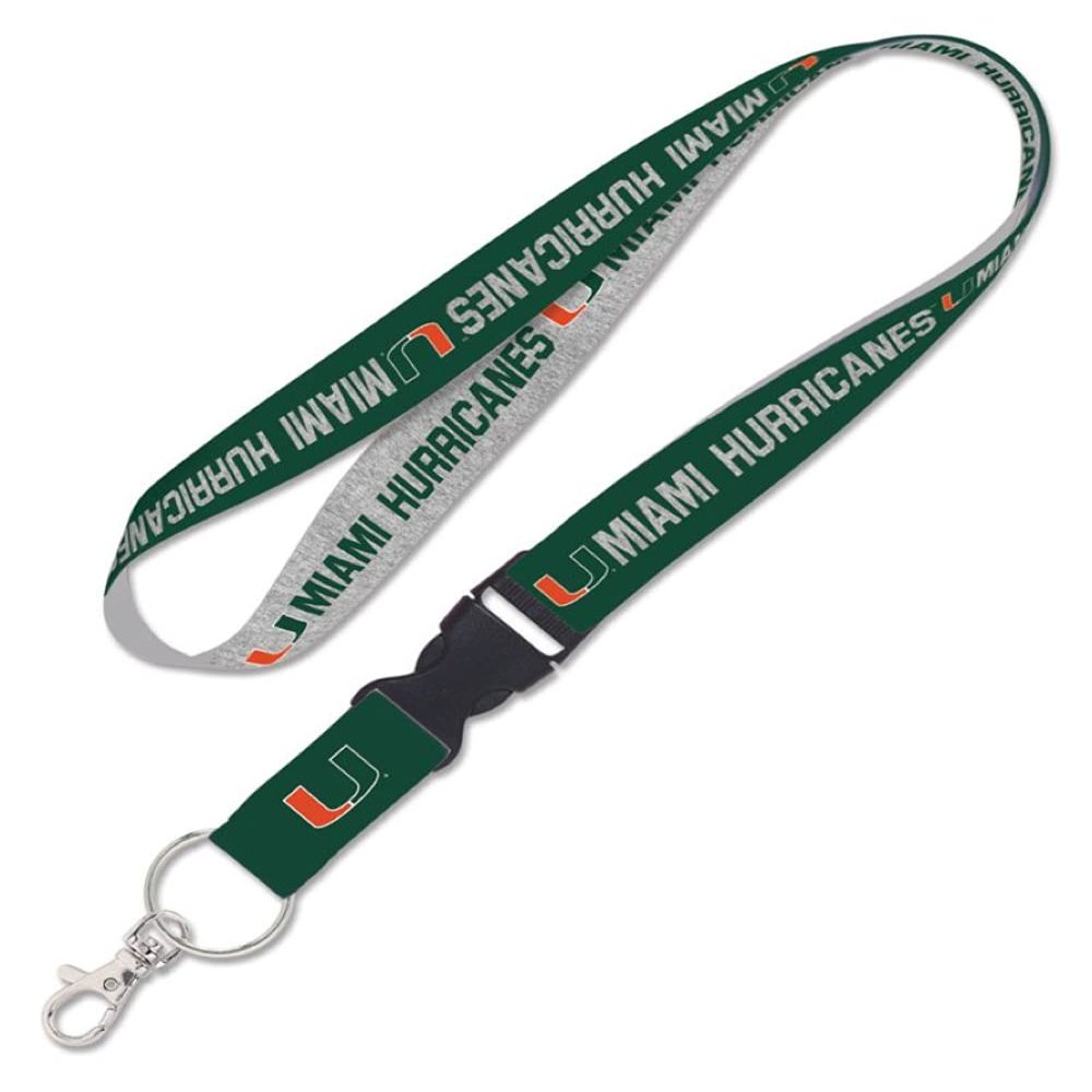 Miami (Florida) Hurricanes Lanyard with Detachable Buckle 1" Width - Heathered/Jersey Print