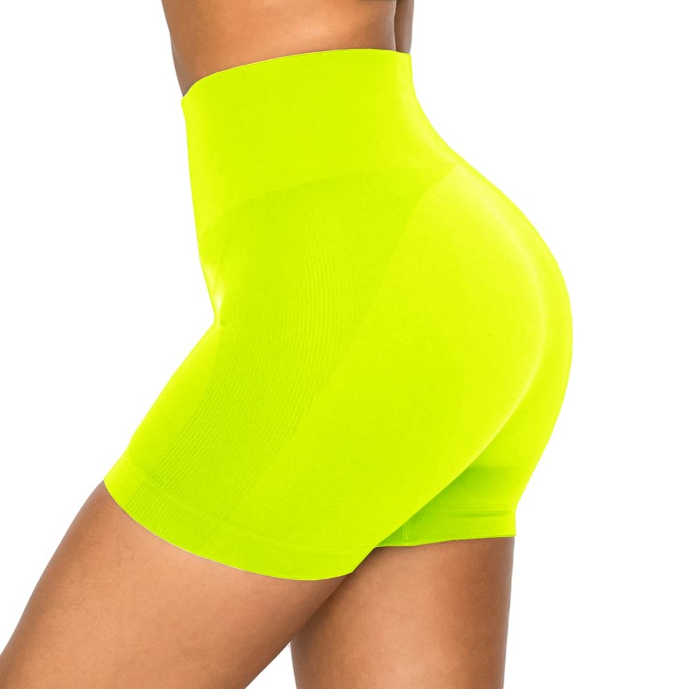 ALWAYS Women's Seamless Biker Shorts - High Waisted Yoga Running Athletic Workout Short Pants Neon Lime Small
