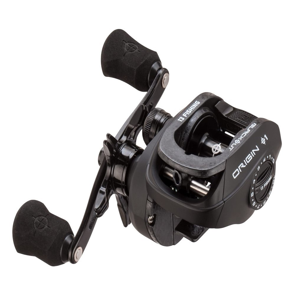 13 Fishing - Origin O1 Blackout Baitcast Reel - 7.3:1 Gear Ratio - Right Hand Retrieve (100 Size) (Fresh) - OBO1-7.3-RH