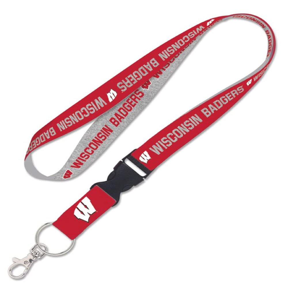 Wisconsin Badgers Lanyard with Detachable Buckle 1" Width - Heathered/Jersey Print