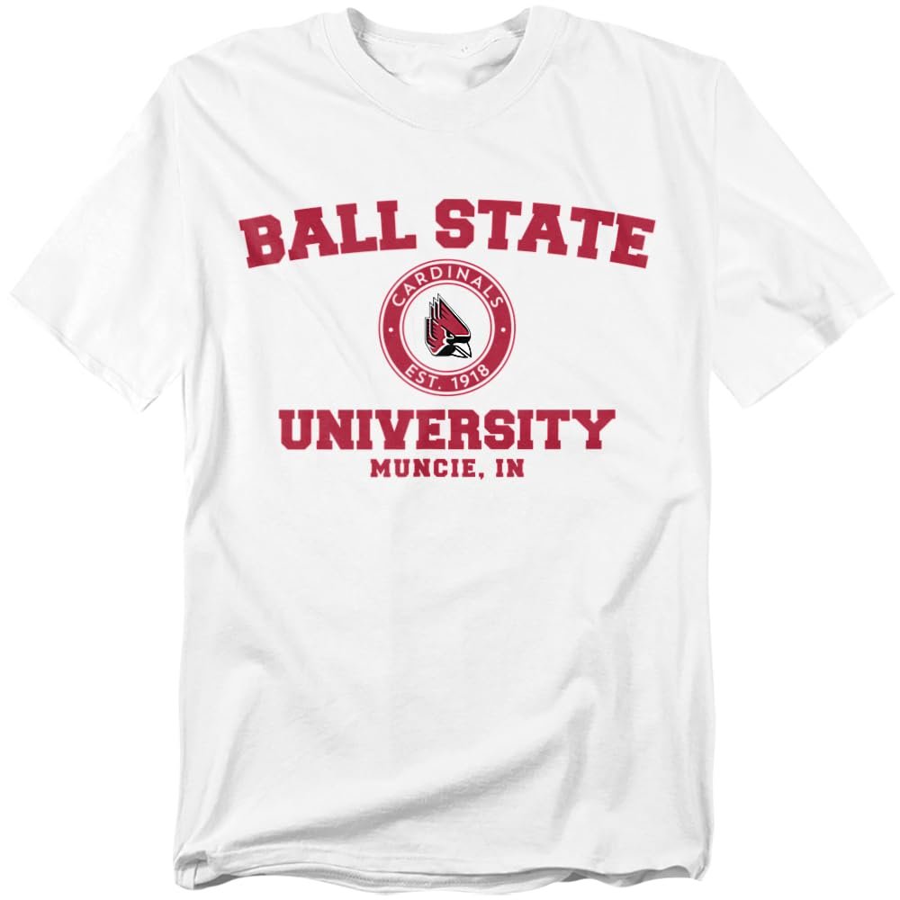 Ball State University Official Circle Logo Unisex Adult T-Shirt, White, 5X-Large