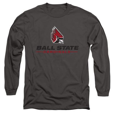 Ball State University Official Distressed Primary Unisex Adult Long-Sleeve T Shirt,Charcoal, 3X-Large