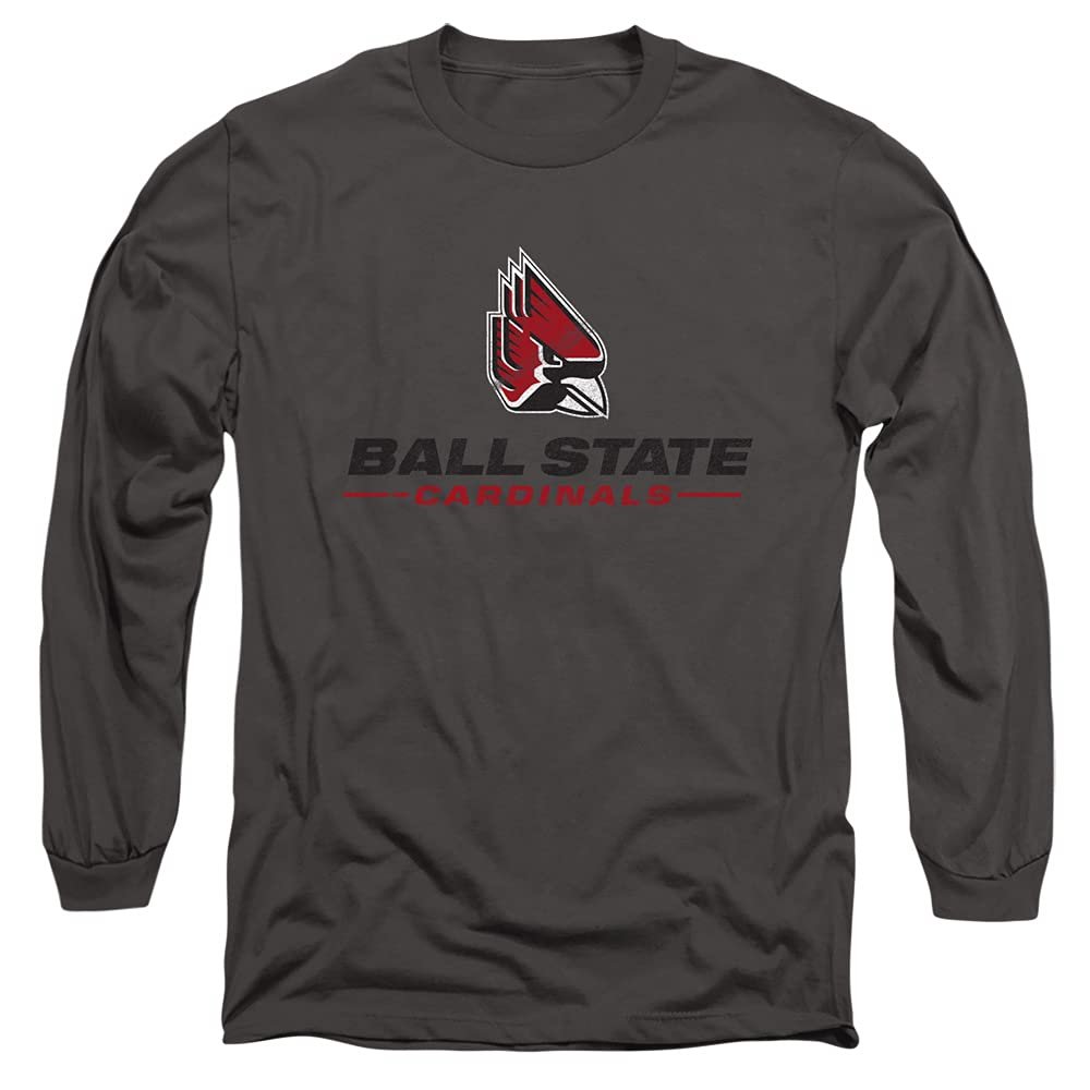Ball State University Official Distressed Primary Unisex Adult Long-Sleeve T Shirt,Charcoal, 3X-Large