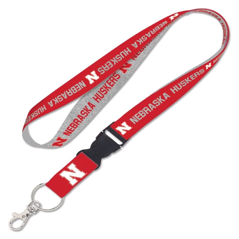 Caseys Nebraska Cornhuskers Huskers Lanyard with Detachable Buckle 1" Width - Heathered/Jersey Print
