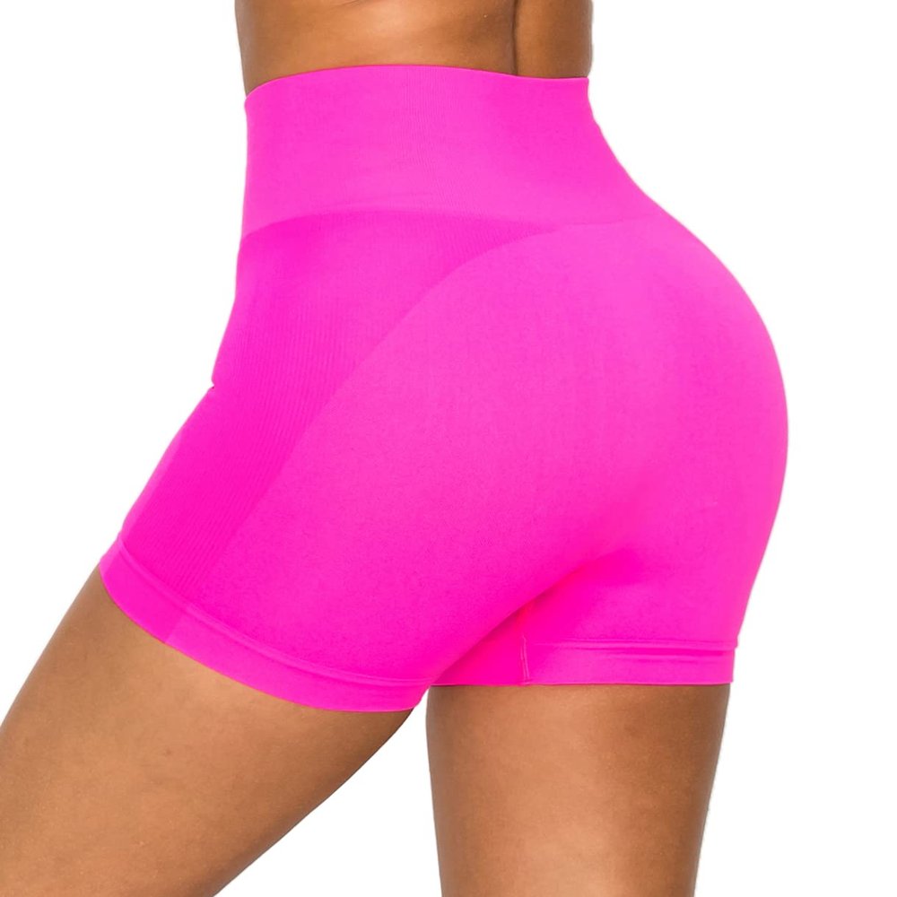 ALWAYS Women's Seamless Biker Shorts - High Waisted Yoga Running Athletic Workout Short Pants Neon Pink X-Large
