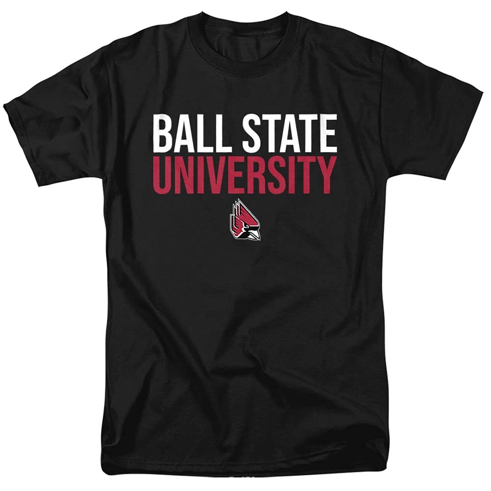 Ball State University Official Stacked Unisex Adult T-Shirt, Black, 5X-Large