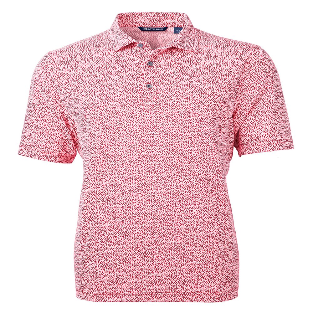 Cutter & Buck mens Short Sleeve Virtue Eco Pique Botanical Print Polo Shirt, Red, Small US