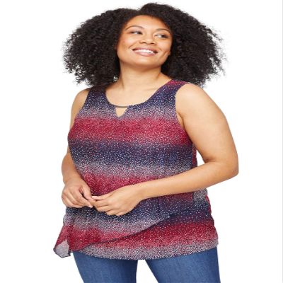 Catherines Women's Plus Size Monterey Mesh Tank - 5X, Red White Blue Dot