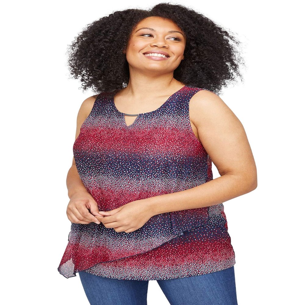 Catherines Women's Plus Size Monterey Mesh Tank - 5X, Red White Blue Dot