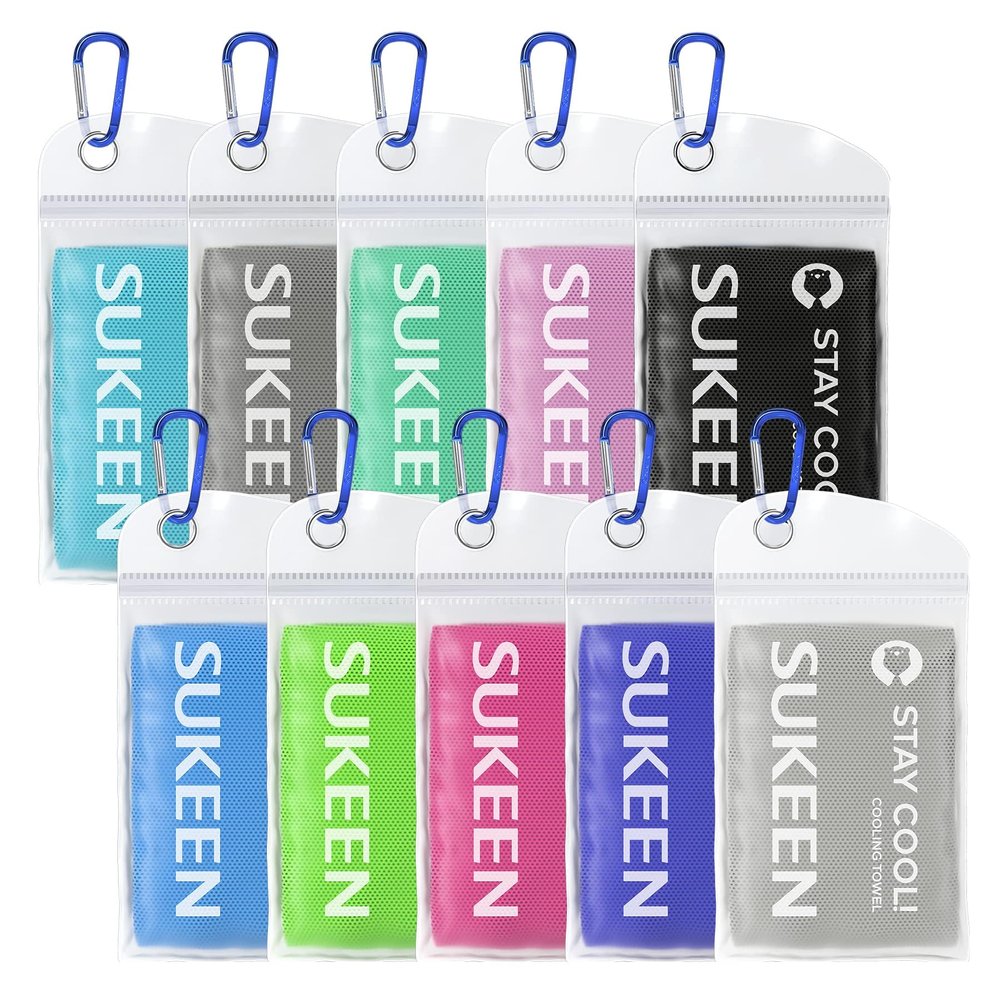 Sukeen 10 Pack Cooling Towels (40"x12"), Neck and Face, Microfiber Cool Towel, Soft Breathable Chilly Towel for Yoga, Golf, Gym, Camping, Running, Workout & More Activities