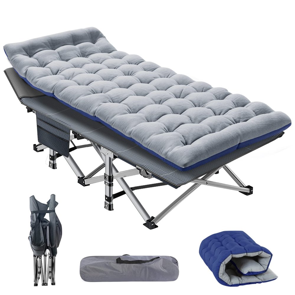 NAIZEA Folding Camping Cot for Adults, Heavy Duty Sleeping Cot with Mattress, Portable Military Cot, Double Layer Oxford Strong Heavy Duty Sleeping Cots with Carry Bag for Camp Office Use