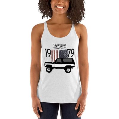 1979 Chevy K5 Blazer Truck Patriotic Women's Racerback Tank Heather White