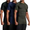ATHLIO Men's Cool Dry Short Sleeve Compression Shirts, Sports Baselayer T-Shirts Tops, Athletic Workout Shirt, 3pack Black/Navy/Hunter Green, Large view 2