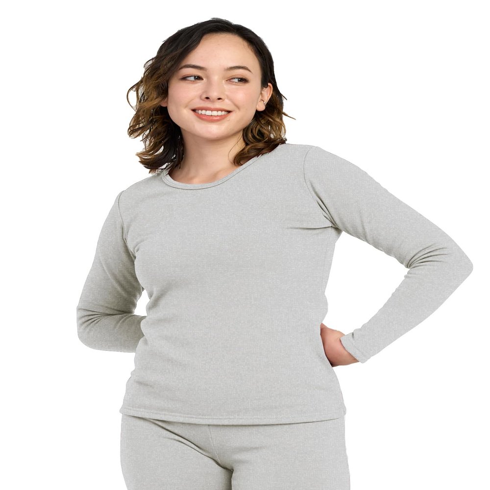 LAPASA Women Thermal Shirt (Pack 1) Top Long Sleeve Undershirt Crew Neck Lightweight Thermoflux 300 Extra Warm Soft Baselayer L42 X-Large Light Heather Gray