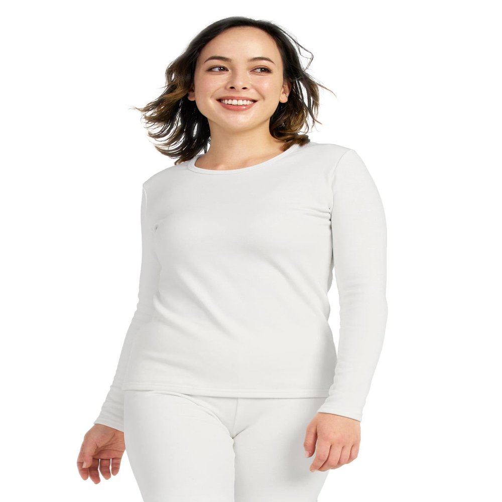 LAPASA Women Thermal Shirt (Pack 1) Top Long Sleeve Undershirt Crew Neck Lightweight Thermoflux 300 Extra Warm Soft Baselayer L42 X-Large White