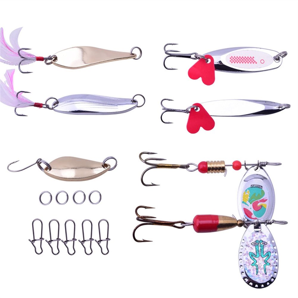 YUNSI Baites and Attactants 7pcs Geometry Metal Sequins Fishing Lure Spoon Lure with Feather Noise Paillette Hard Baits Treble Hook Pesca Fishing Tackle for Fishing