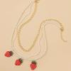 Multilayer Fruit Strawberry Pineapple Pendant Pearl Choker Colorful Beads Flowers Necklace Party Cute Women Bohemia Handmade Jewelry-strawberry view 3
