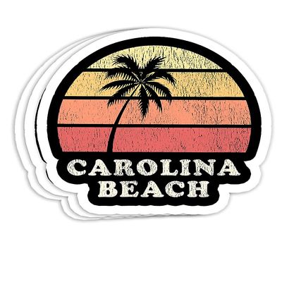 Carolina Beach NC Vintage 70s Retro Throwback Design Gift Decorations - 4x3 Vinyl Stickers, Laptop Decal, Water Bottle Sticker (Set of 3)