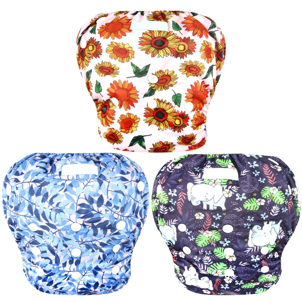 Wegreeco Baby & Toddler Snap One Size Adjustable Reusable Baby Swim Diaper (Plant, Small, 3 Pack)