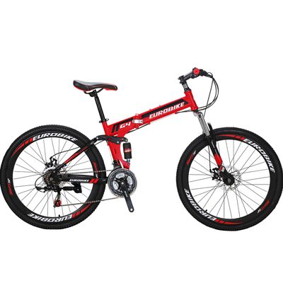 EUROBIKE Folding Bike,26 Inch Full Suspension Folding Mountain Bike,Dual Disc Brake 21 Speed Bicycle for Adults Men or Women (Red Aluminium Rims)