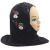 Muslim Hijab Head Scarf Ice Silk Headwear Floral Kids Amira Hijab Islamic Head Wrap for Age 2-6 Years Girls (black (6 flowers)) view 2