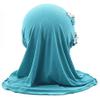 Muslim Hijab Head Scarf Ice Silk Headwear Floral Kids Amira Hijab Islamic Head Wrap for Age 2-6 Years Girls (green (6 flowers)) view 3