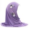 Muslim Hijab Head Scarf Ice Silk Headwear Floral Kids Amira Hijab Islamic Head Wrap for Age 2-6 Years Girls (purple (6 flowers)) view 1