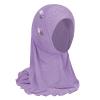 Muslim Hijab Head Scarf Ice Silk Headwear Floral Kids Amira Hijab Islamic Head Wrap for Age 2-6 Years Girls (purple (6 flowers)) view 3