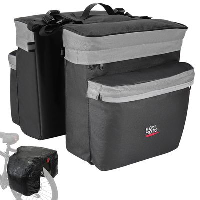 KEMIMOTO Bike Bag Panniers with Rain Cover, 34L Waterproof Bicycle Saddle Bag for Rear Rack Mountain Biking Bags Storage, Ebike Accessories for Commuter Grocery Shopping Travel Carrier, Grey