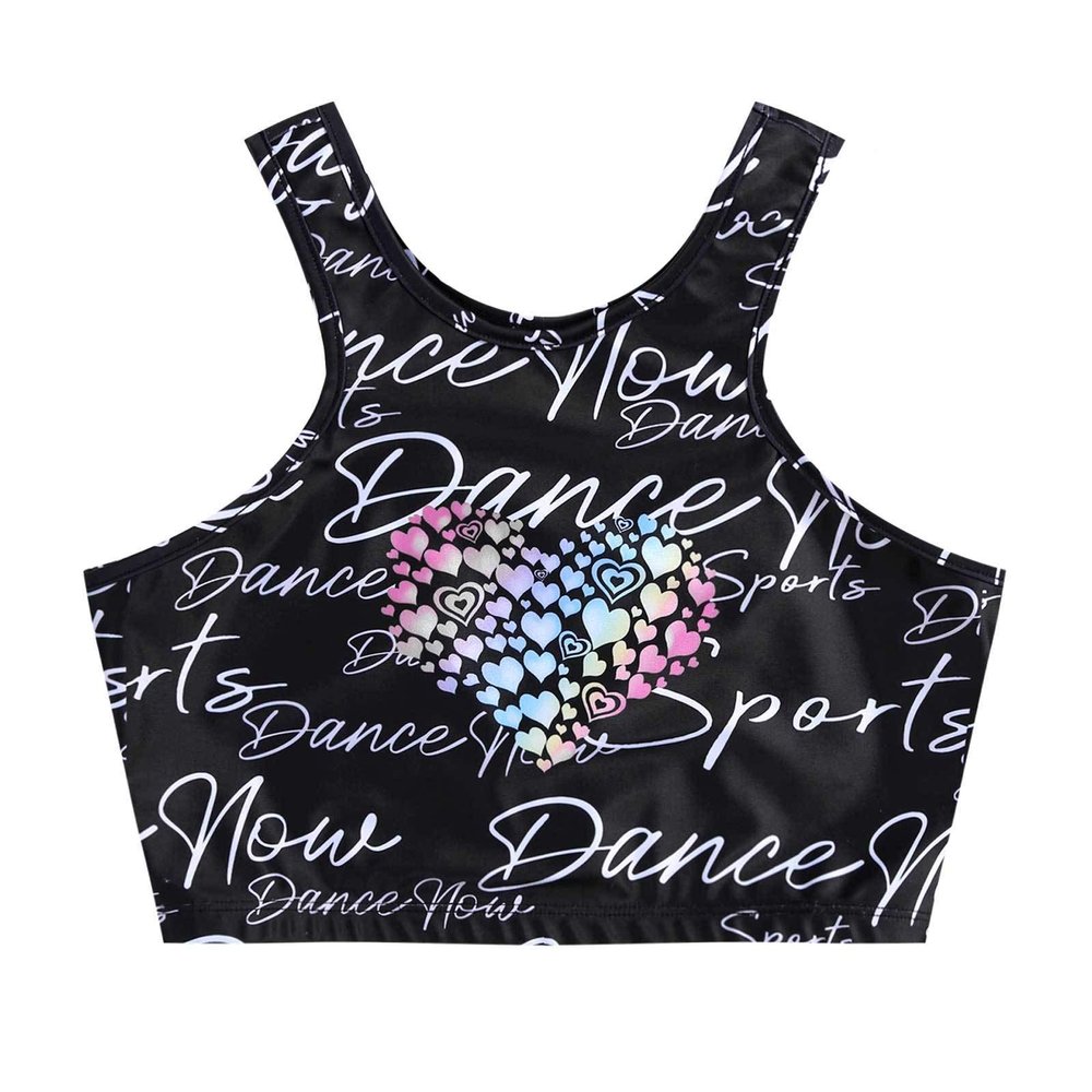 YONGHS Kids Girls Sports Bras Athletic Fashion Racerback Crop Tank Top for Yoga/Fitness/Workout/Gym Black 14