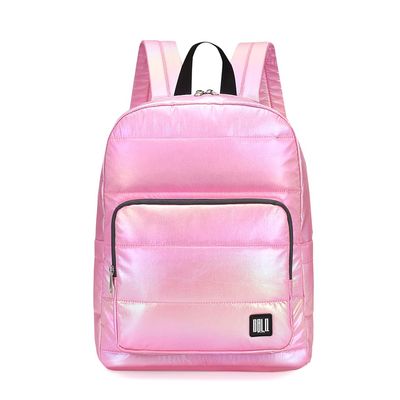 GBLQ PLUS Backpack Purse for Women, Holographic Quilted Puffer, Metallic Backpack for Work Travel, Iridescent Bookbag(Pale Pink)