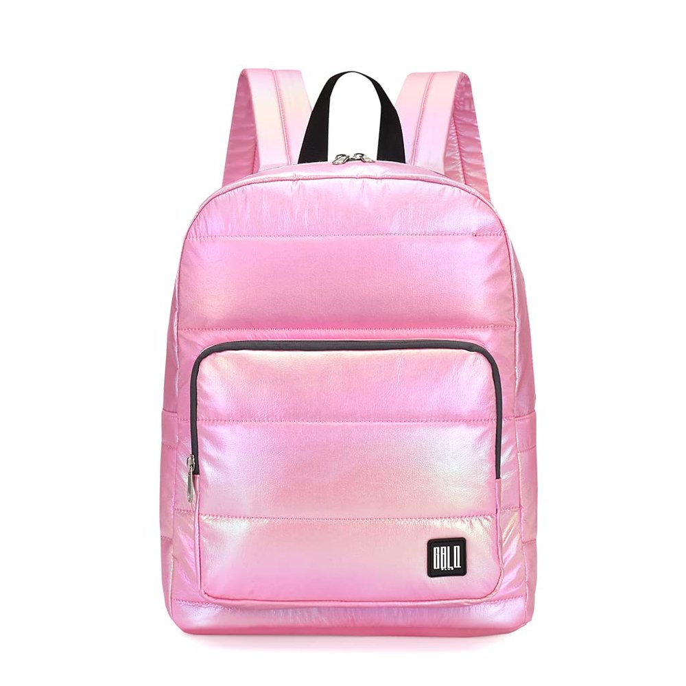 GBLQ PLUS Backpack Purse for Women, Holographic Quilted Puffer, Metallic Backpack for Work Travel, Iridescent Bookbag(Pale Pink)