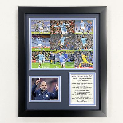 Legends Never Die, Inc. Manchester City FC | 2021 EPL Champions | 12"x15" Framed Display | Collage