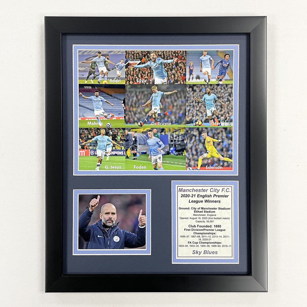 Legends Never Die, Inc. Manchester City FC | 2021 EPL Champions | 12"x15" Framed Display | Collage