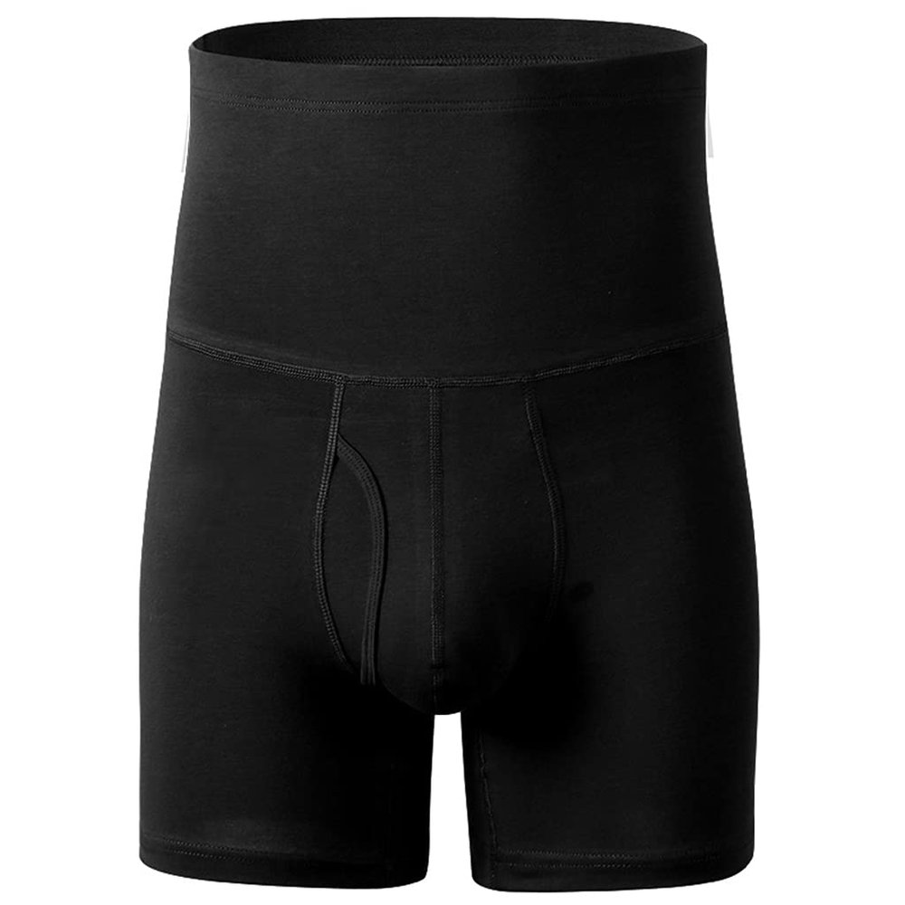 JUUCWOUT Men's Hi-Waist Breathable Boxer, Men's Tummy Control Shapewear Shorts Slimming Black