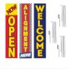 COBB PROMO Now Open Welcome Alignment Here Advertising Rectangle Boomer Feather Flags Sign Complete Kits with 3 Flag Poles and 3 Ground Spikes view 1