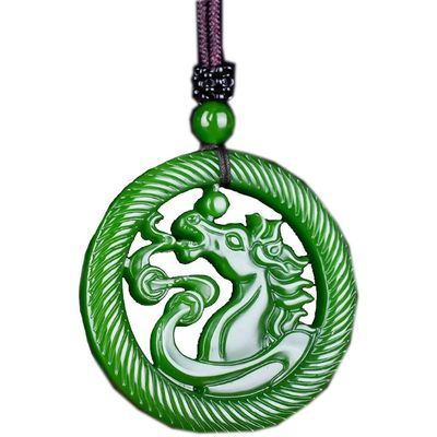 PAYNAN Natural Green Handmade Carving Zodiac Horse Jade Pendant Fashion Jewelry Horse Necklace
