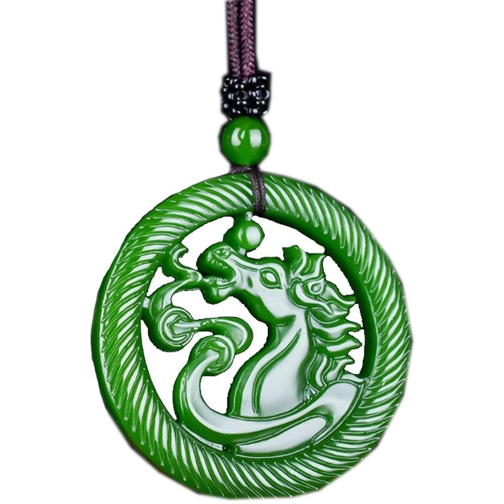 PAYNAN Natural Green Handmade Carving Zodiac Horse Jade Pendant Fashion Jewelry Horse Necklace